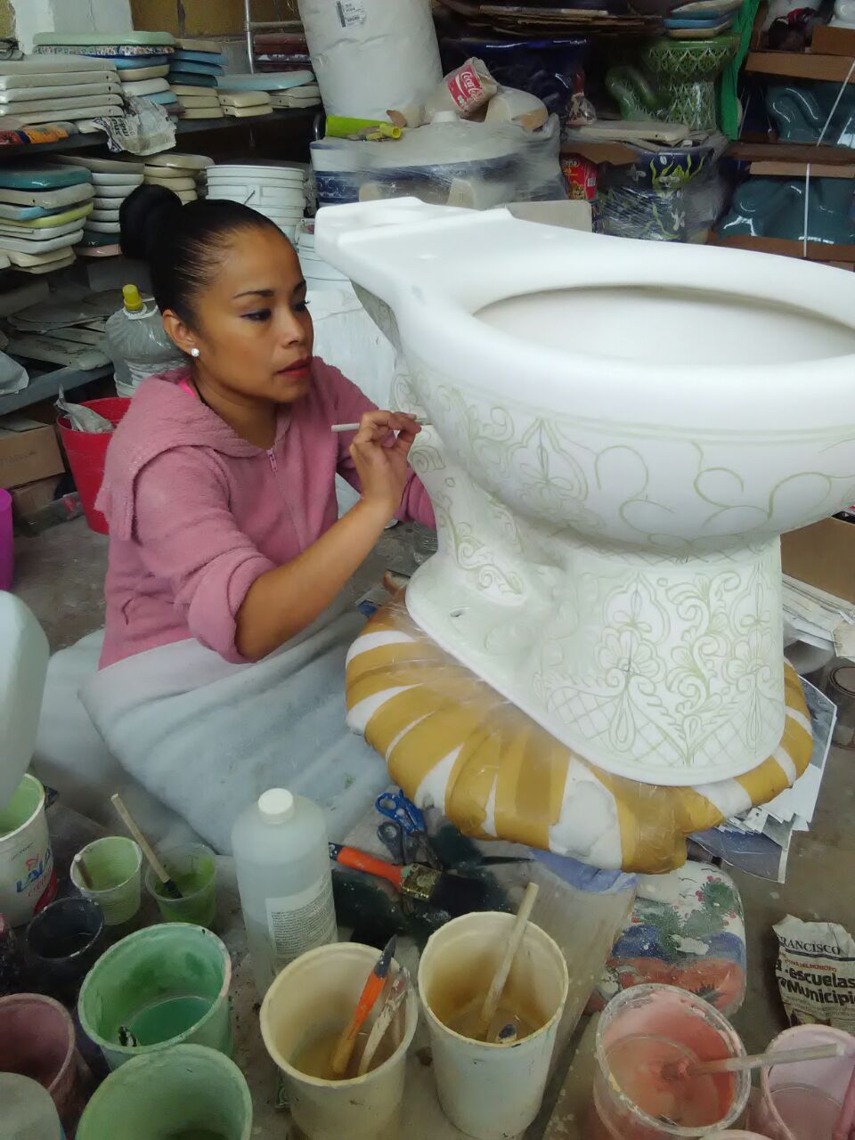 Hand Painted Toilets process before firing the ceramic (3)